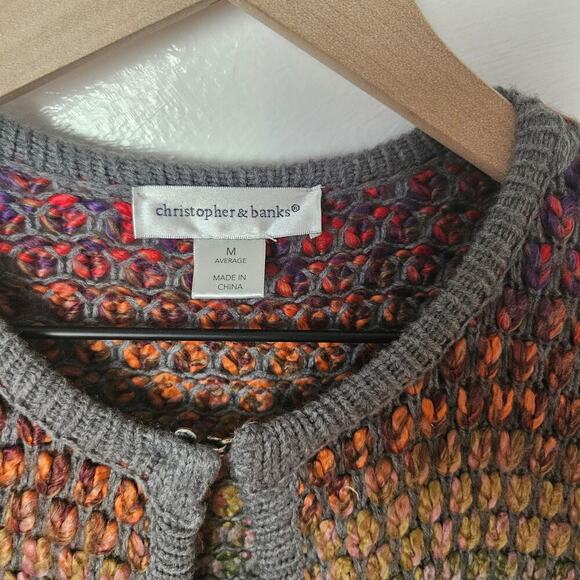 Christopher & Banks‎ Marled Rainbow Open Front Cardigan Sweater M Grey Duster - Picture 4 of 7